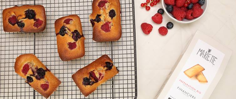 Homemade financiers with red fruits