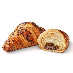 Pre-baked butter croissants filled with chocolate & hazelnut & chocolate topping - 6 x 70g (frozen) - generic packing / follow the cooking tip