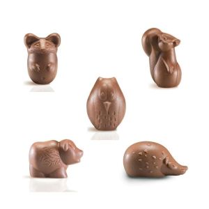 Assortment of 5 dark chocolate Easter animals filled with dark almond praline