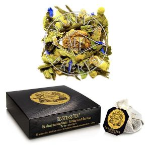 NEW De-stress tea relaxing green tea with floral notes - 30 French cotton muslin tea infusers
