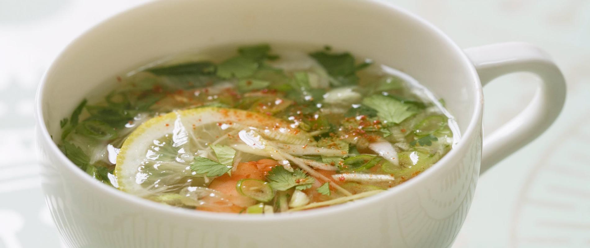 Shrimp, ginger and coriander broth by JeanFrancois Piege